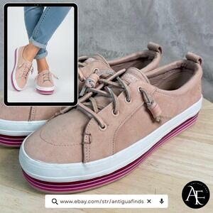 Sperry Crest Vibe Platform Pink Nubuck Leather Sneakers STS87182 Womens 8.5